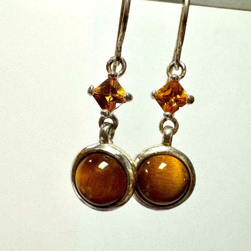 Sterling Tigers eye and CZ drop earrings